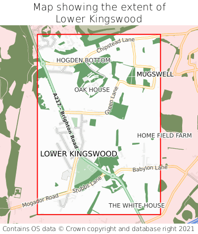 Map showing extent of Lower Kingswood as bounding box