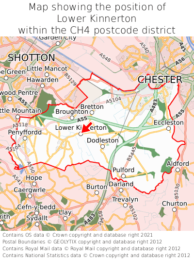Map showing location of Lower Kinnerton within CH4