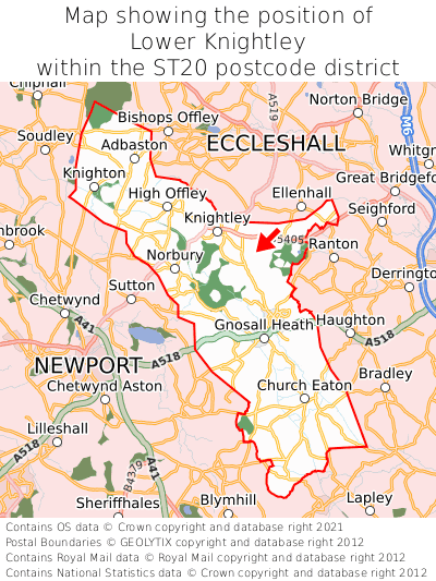 Map showing location of Lower Knightley within ST20