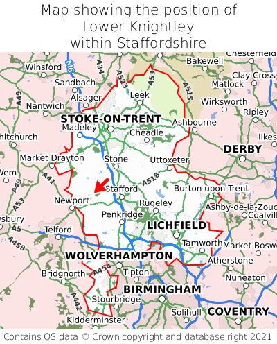 Map showing location of Lower Knightley within Staffordshire