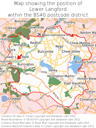 Map showing location of Lower Langford within BS40