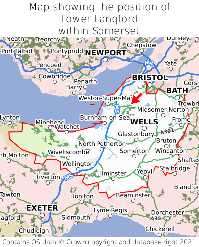 Map showing location of Lower Langford within Somerset