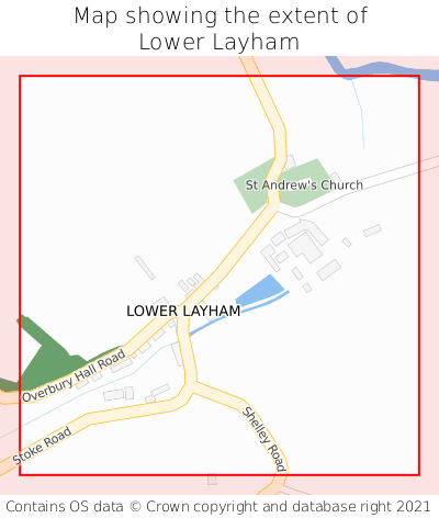 Map showing extent of Lower Layham as bounding box