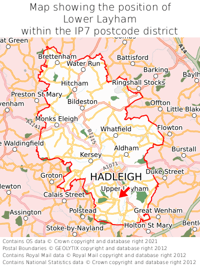 Map showing location of Lower Layham within IP7