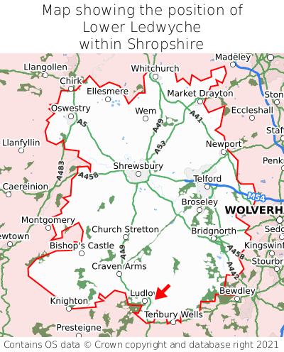 Map showing location of Lower Ledwyche within Shropshire