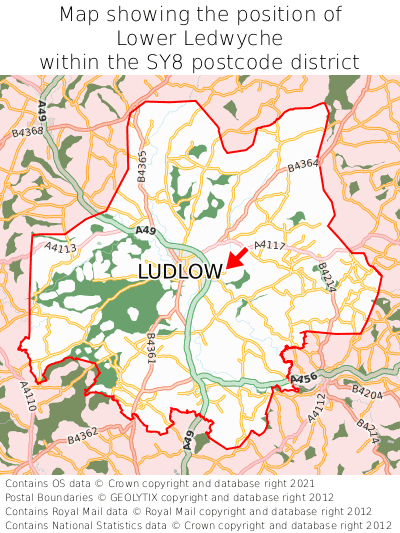 Map showing location of Lower Ledwyche within SY8