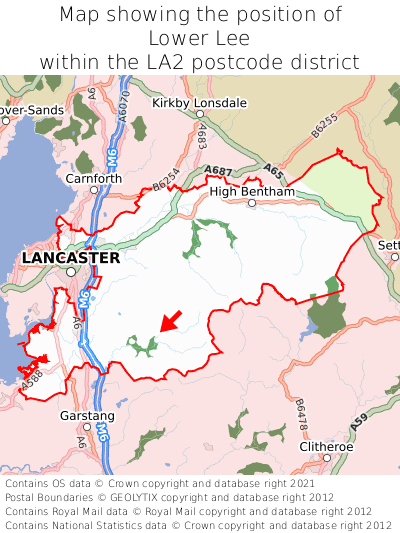 Map showing location of Lower Lee within LA2