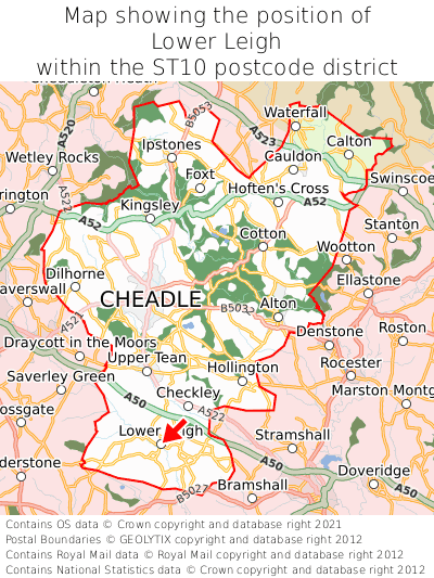 Map showing location of Lower Leigh within ST10