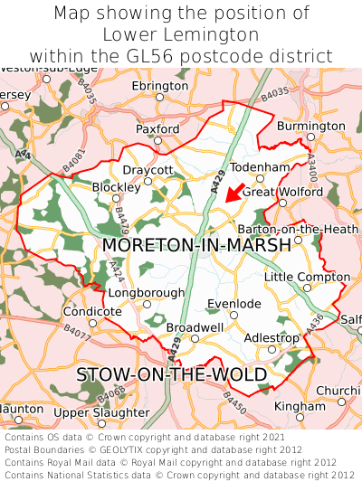 Map showing location of Lower Lemington within GL56