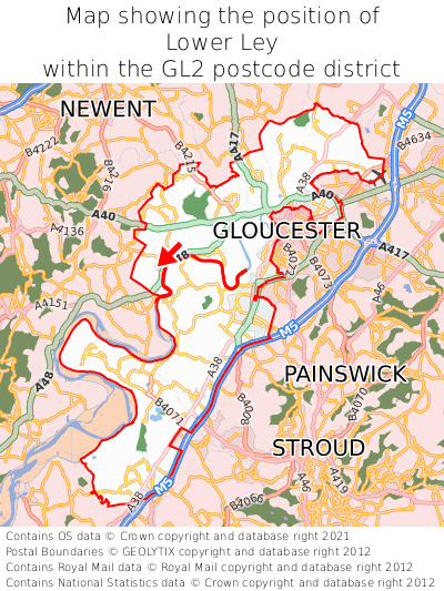 Map showing location of Lower Ley within GL2