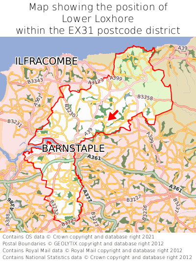 Map showing location of Lower Loxhore within EX31