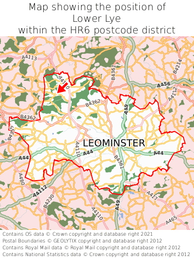 Map showing location of Lower Lye within HR6