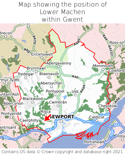 Map showing location of Lower Machen within Gwent