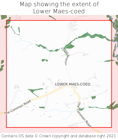 Map showing extent of Lower Maes-coed as bounding box