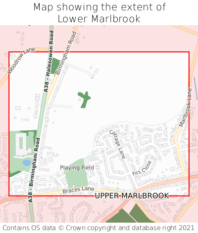 Map showing extent of Lower Marlbrook as bounding box