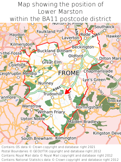 Map showing location of Lower Marston within BA11