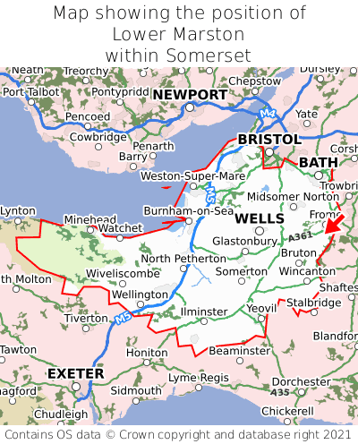 Map showing location of Lower Marston within Somerset