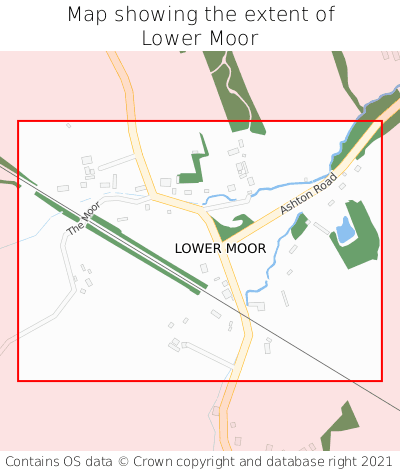 Map showing extent of Lower Moor as bounding box