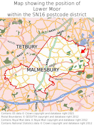 Map showing location of Lower Moor within SN16