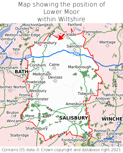 Map showing location of Lower Moor within Wiltshire
