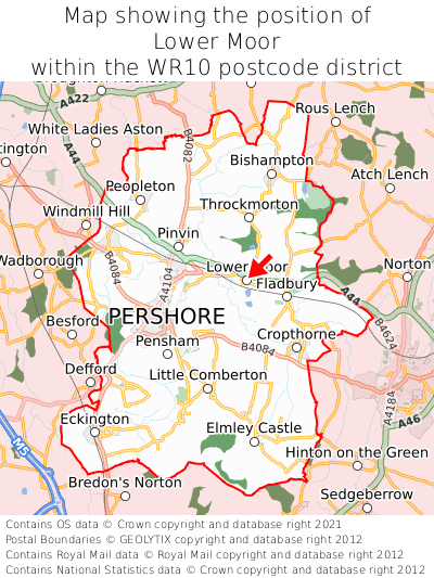 Map showing location of Lower Moor within WR10