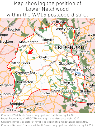 Map showing location of Lower Netchwood within WV16