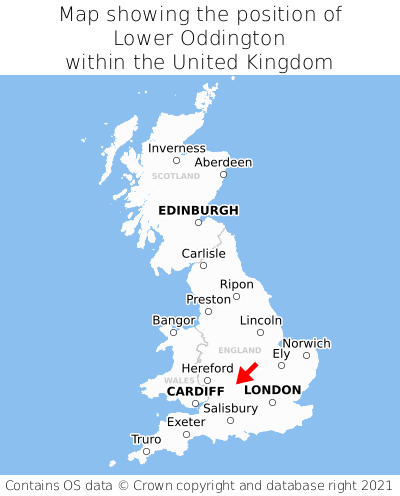 Map showing location of Lower Oddington within the UK