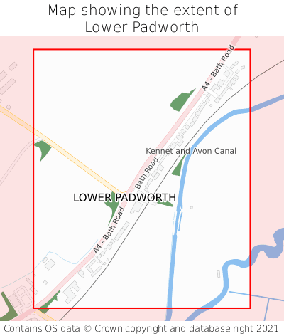 Map showing extent of Lower Padworth as bounding box
