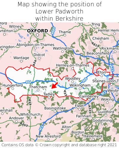 Map showing location of Lower Padworth within Berkshire