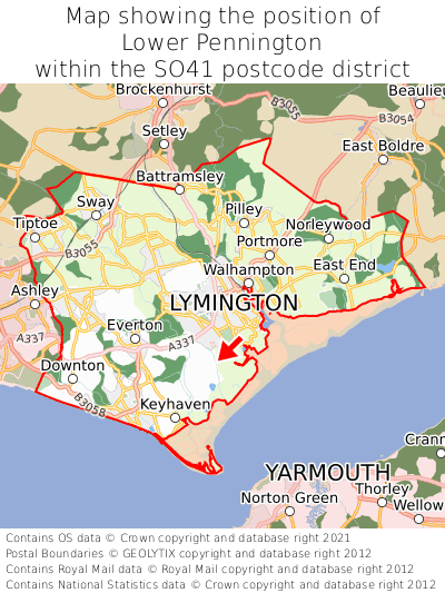Map showing location of Lower Pennington within SO41