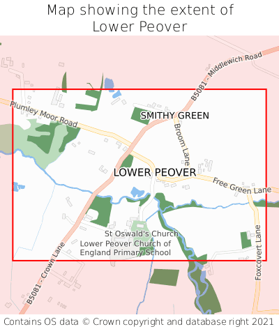 Map showing extent of Lower Peover as bounding box