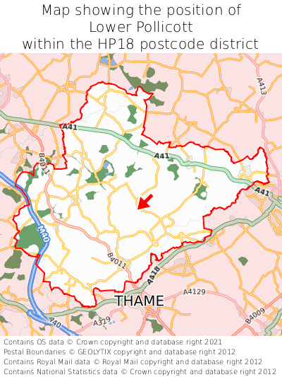 Map showing location of Lower Pollicott within HP18