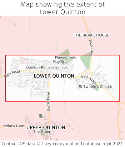 Map showing extent of Lower Quinton as bounding box