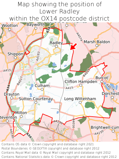 Map showing location of Lower Radley within OX14