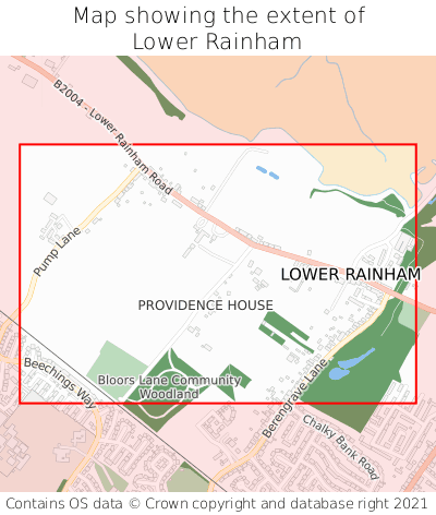 Map showing extent of Lower Rainham as bounding box