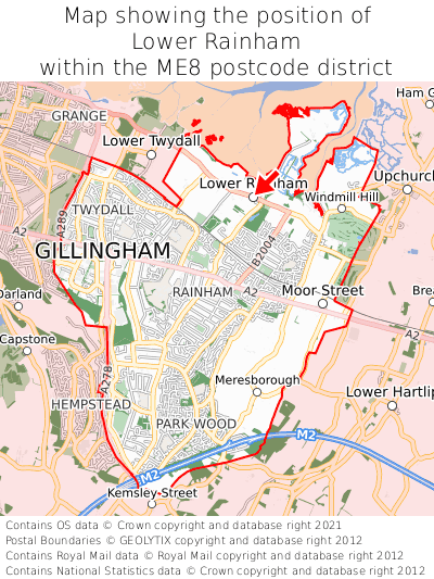 Map showing location of Lower Rainham within ME8