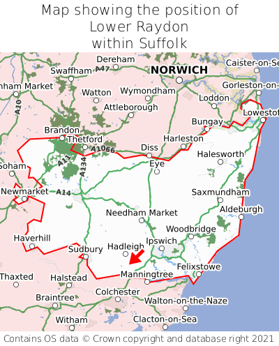 Map showing location of Lower Raydon within Suffolk