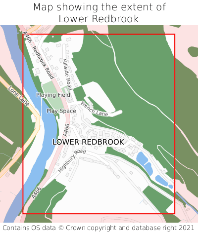 Map showing extent of Lower Redbrook as bounding box