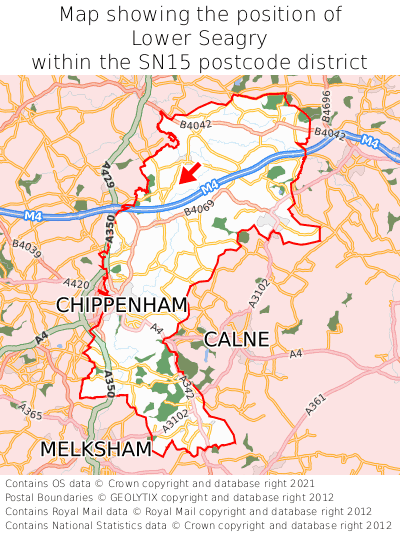 Map showing location of Lower Seagry within SN15