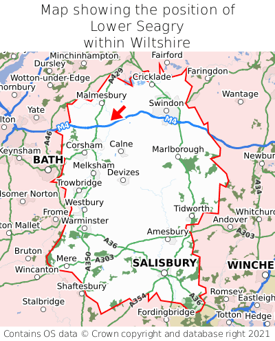 Map showing location of Lower Seagry within Wiltshire