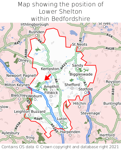 Map showing location of Lower Shelton within Bedfordshire