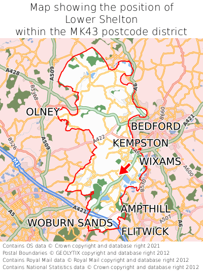 Map showing location of Lower Shelton within MK43
