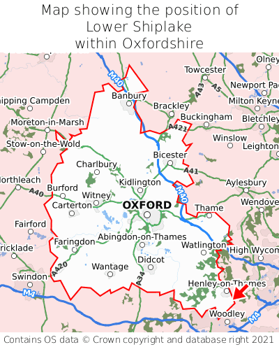 Map showing location of Lower Shiplake within Oxfordshire