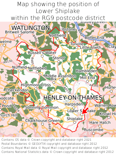 Map showing location of Lower Shiplake within RG9