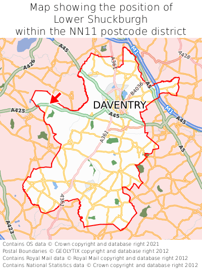 Map showing location of Lower Shuckburgh within NN11