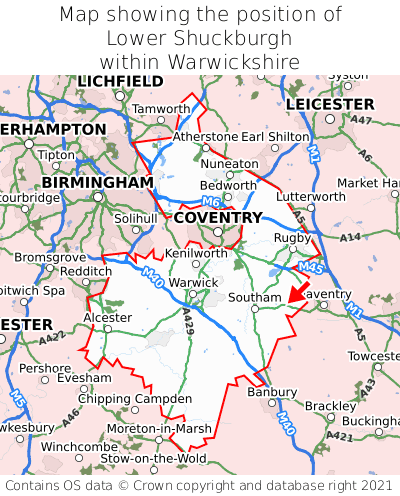 Map showing location of Lower Shuckburgh within Warwickshire