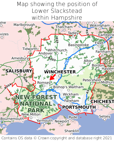 Map showing location of Lower Slackstead within Hampshire
