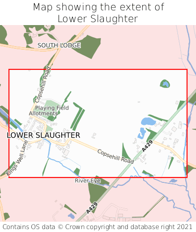 Map showing extent of Lower Slaughter as bounding box