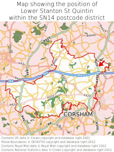 Map showing location of Lower Stanton St Quintin within SN14