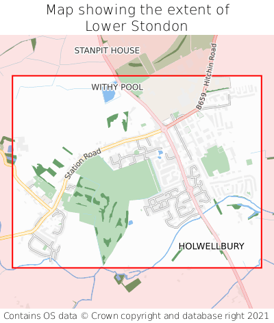 Map showing extent of Lower Stondon as bounding box